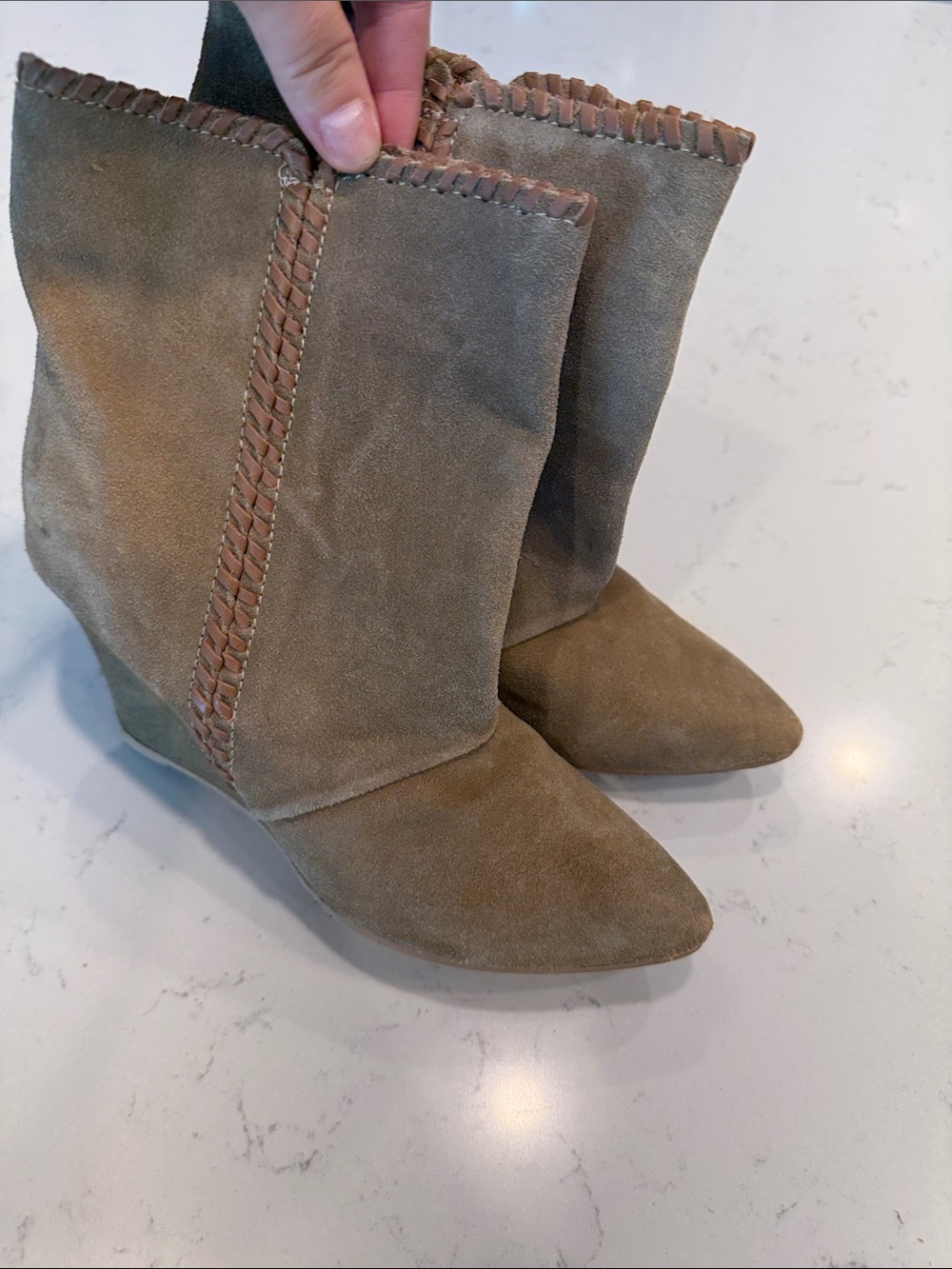 Charles David Olive-Tan Suede Wedge Booties